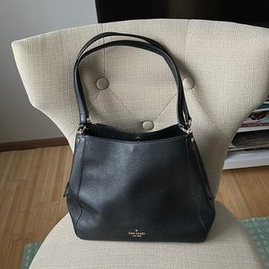 Black Kate Spade pebbled leather purse. 3 interior pockets, 1 is zippered.